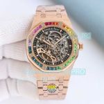 GRF Luxury Clone AP Royal Oak Frosted Gold Rainbow Skeleton Dial Rose Gold Watch 